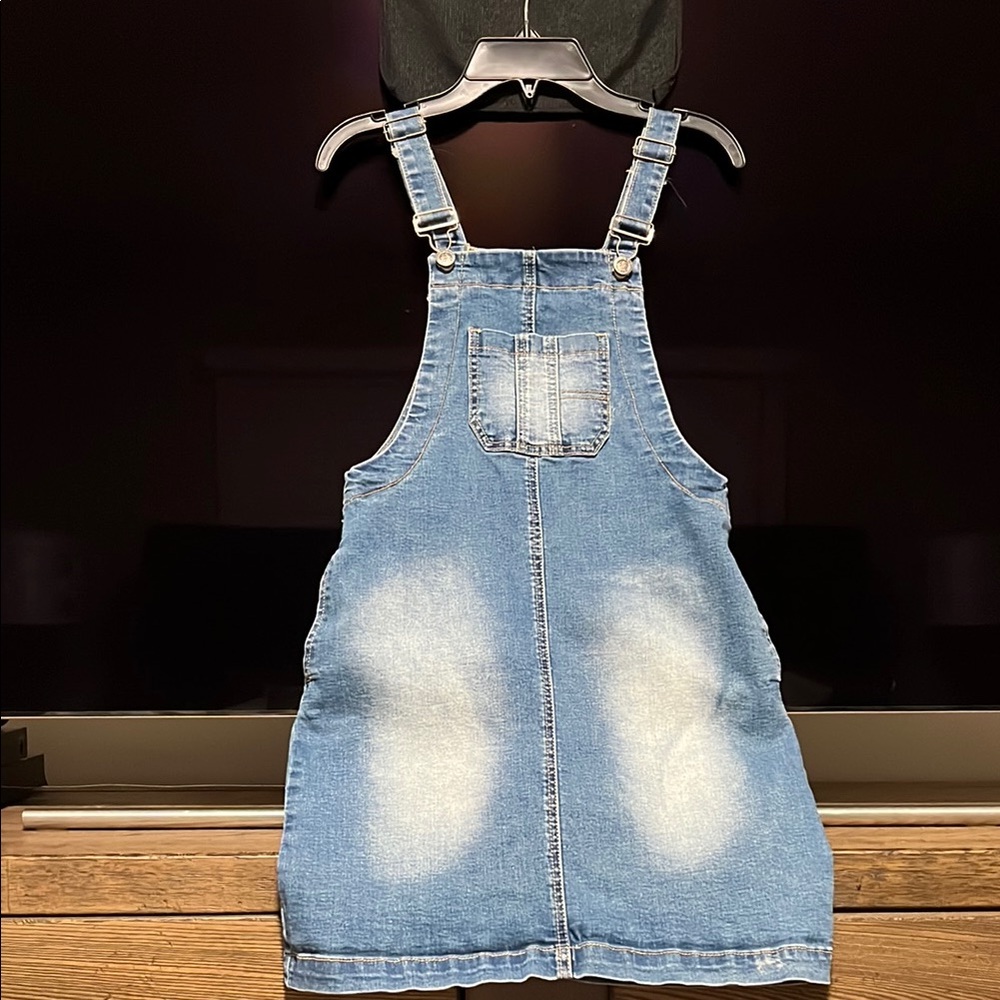Blue Denim Overall Dress with Pockets